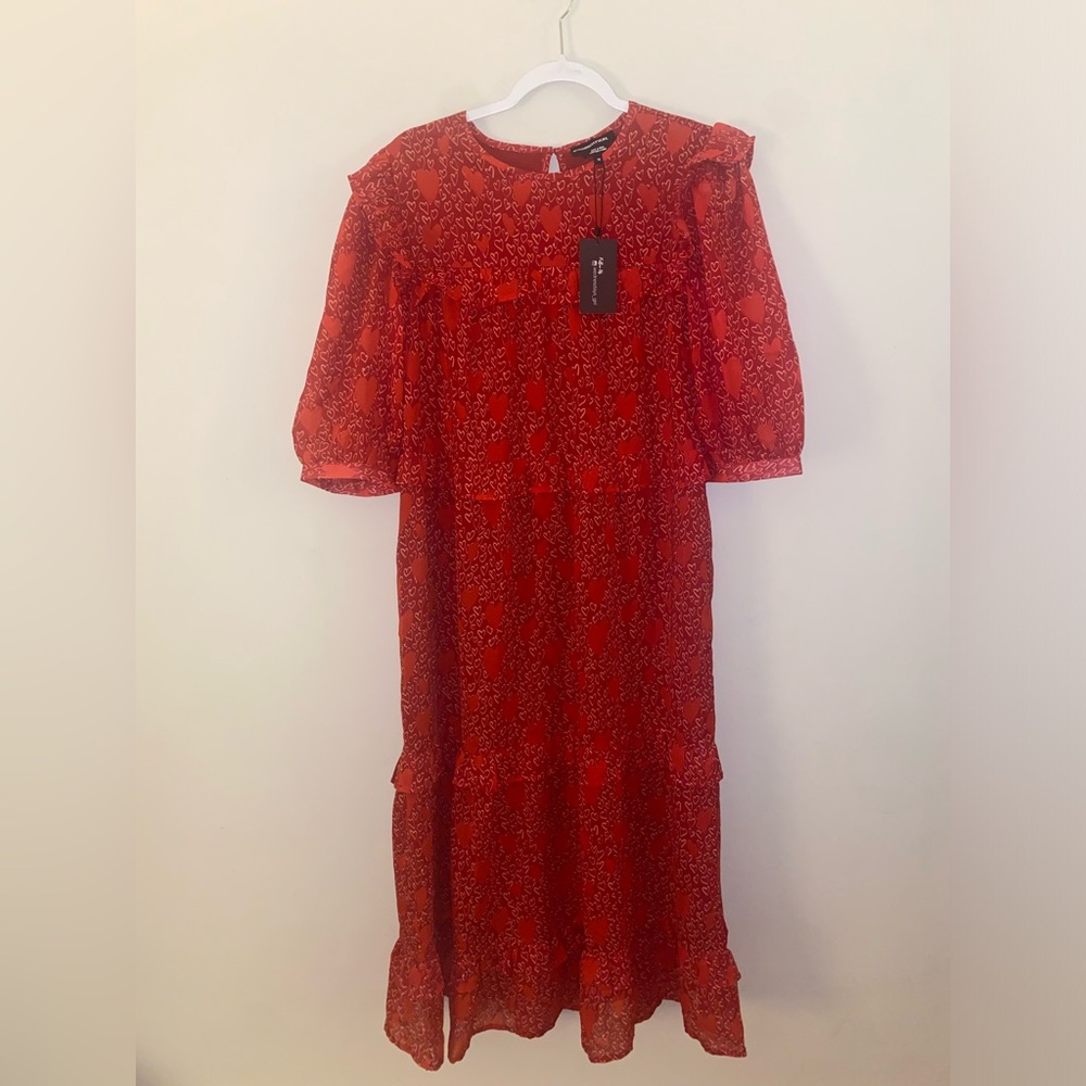 ASOS Wednesday’s Girl Midi Smock Dress in Red Heart Print